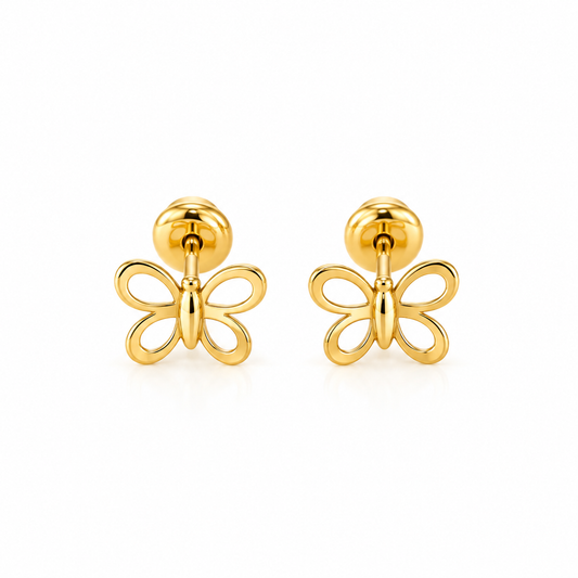 Butterfly Outline Stud Earrings / Per piece / 3 mm / Gold 18K