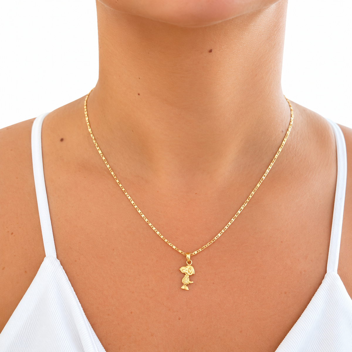 Flat Chain With Snoopy Pendants / 1.90 gr / 50 cm / 1 mm / Pendant 0.44 gr / 2 cm / 18K Italian Gold