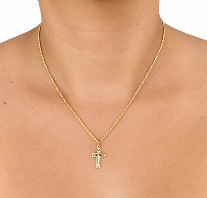 Mini Rope Chain with Crucifix Pendant / 2.1 gr / 45 cm / 2 mm / 18K Italian Gold