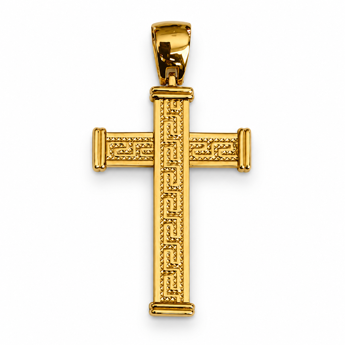 Greek Key Cross Pendant / 3.27gr / 4.2cm / 18K Italian Gold