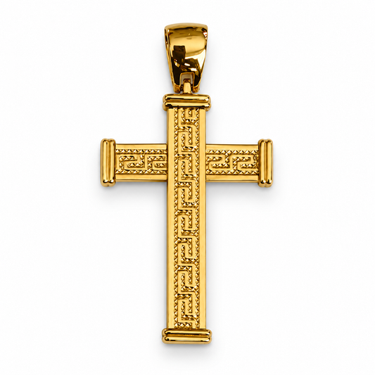Greek Key Cross Pendant / 3.27 gr / 4.2 cm / 18K Italian Gold