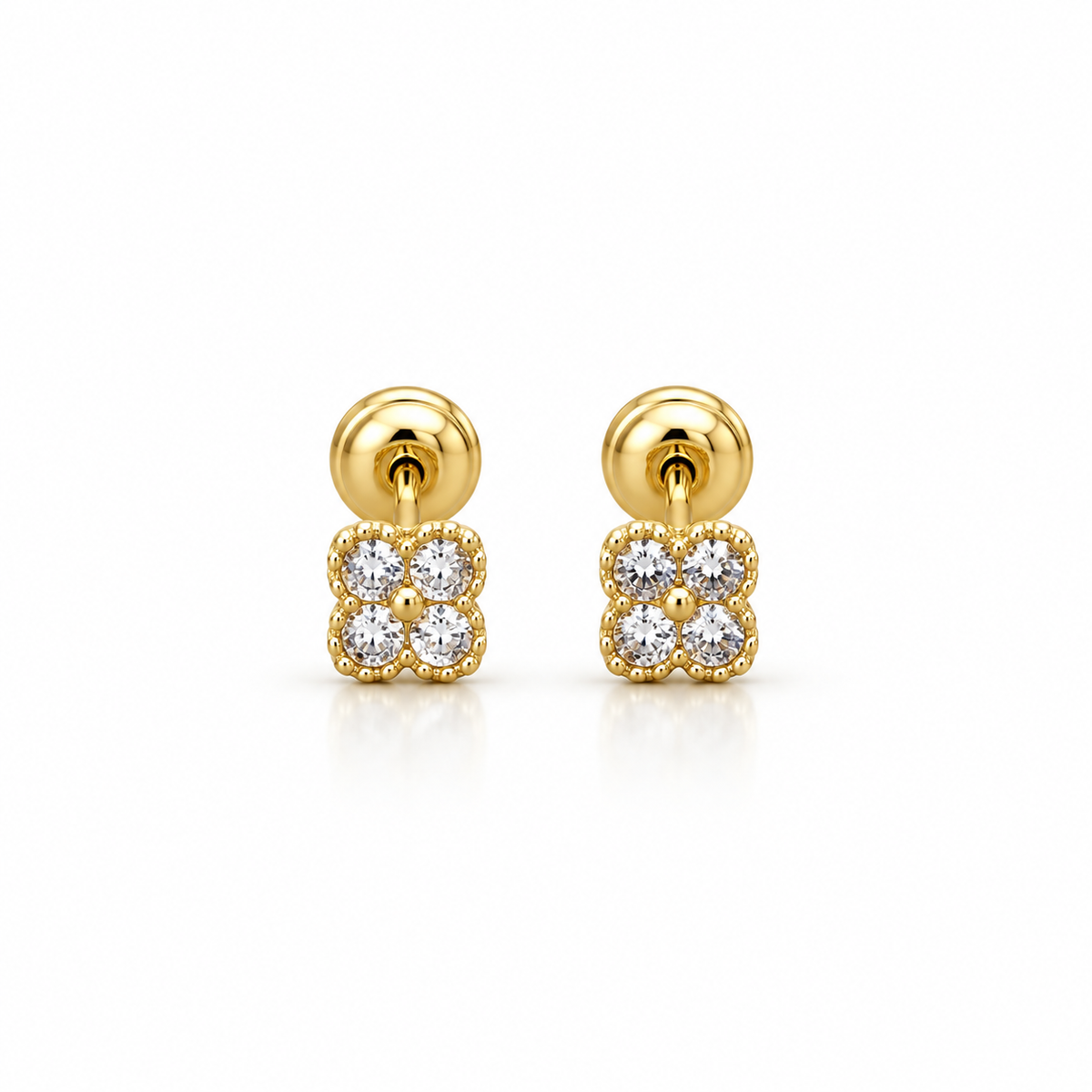 White Stone Clover Stud Earrings 1.18 gr / 5 mm / 18K