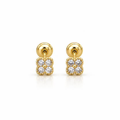 White Stone Clover Stud Earrings 1.18 gr / 5 mm / 18K