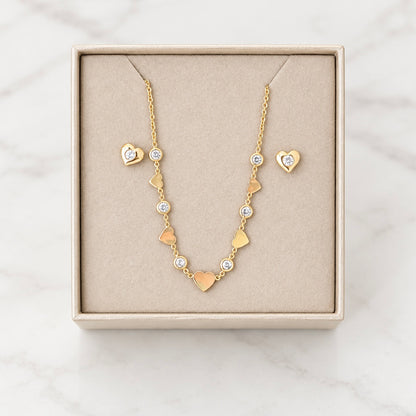 Heart Necklace and Earrings Set with White Zirconia / Chain 2.88 gr / 45cm / Earrings 0.85 gr / 18K Italian Gold