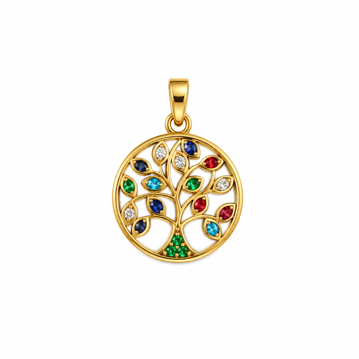 Multicolor Tree of Life Pendant/1.93gr / 2cm / 18K Italian Gold
