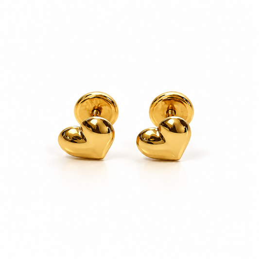 Puffy Heart Stud Earrings / 0.65 gr / 7 mm / 18K Gold