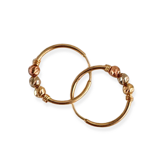 TRI-COLOR GOLD BEAD EARRINGS