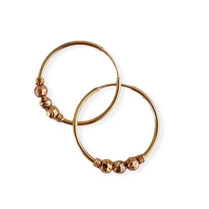 Tri-Color Gold Bead Earrings / 1.38 gr / 2.5 cm / 18k Italian Gold