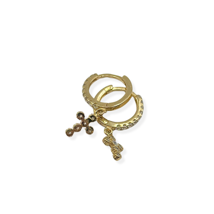 HOOP EARRINS WHIT STONE AND CROSS