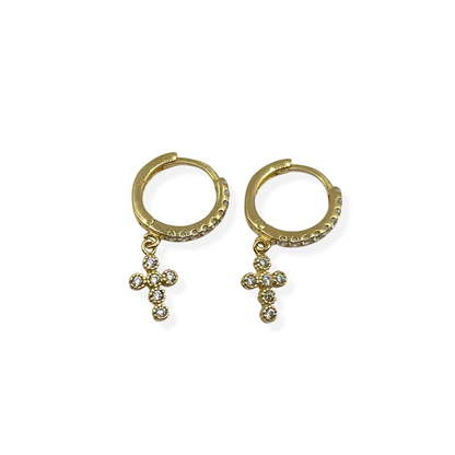 HOOP EARRINS WHIT STONE AND CROSS