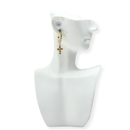 HOOP EARRINS WHIT STONE AND CROSS