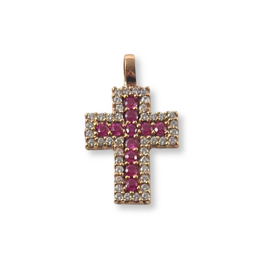 CROSS PENDANT WITH PINK AND WHITE STONES