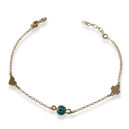 ADJUSTABLE EVIL EYE AND CLOVER BRACELET