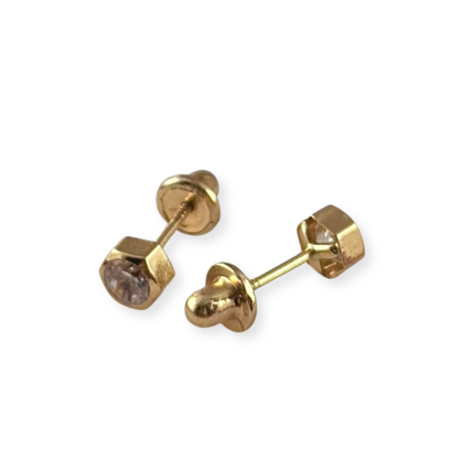 SMALL HEXAGON STONE EARRINGS