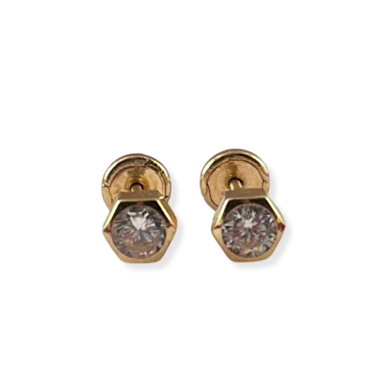 SMALL HEXAGON STONE EARRINGS