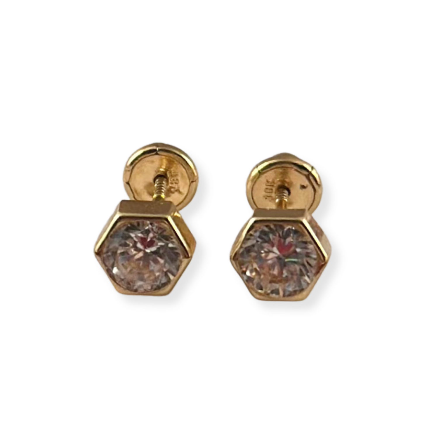 LARGE HEXAGON EARRINGS WITH STONE