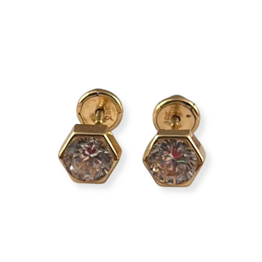 LARGE HEXAGON EARRINGS WITH STONE