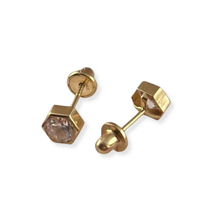 LARGE HEXAGON EARRINGS WITH STONE