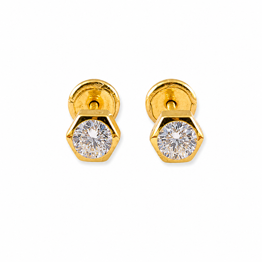 SMALL HEXAGON STONE EARRINGS