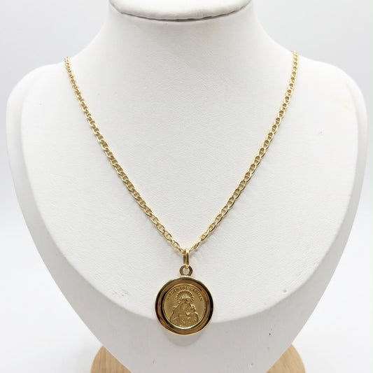 Flat Mariner Chain with Our Lady of Mount Carmel Pendant / 4.74 gr / 45 cm / 2.9 mm / 18K Italian Gold