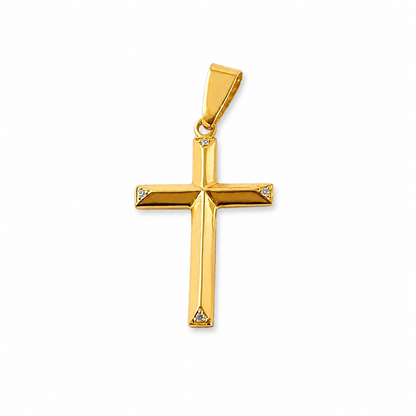 DIAMOND-CUT CROSS PENDANT WITH CUBIC ZIRCONIA/ 2.25 gr / 3 cm / 18K ITALIAN GOLD