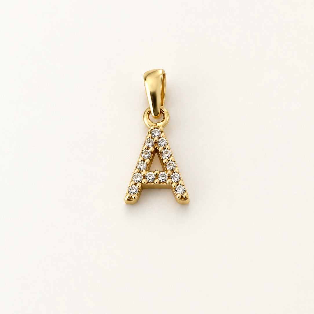 Letter A Pendant Zirconia / 0.66 gr / 1.4 cm / 18K Italian Gold