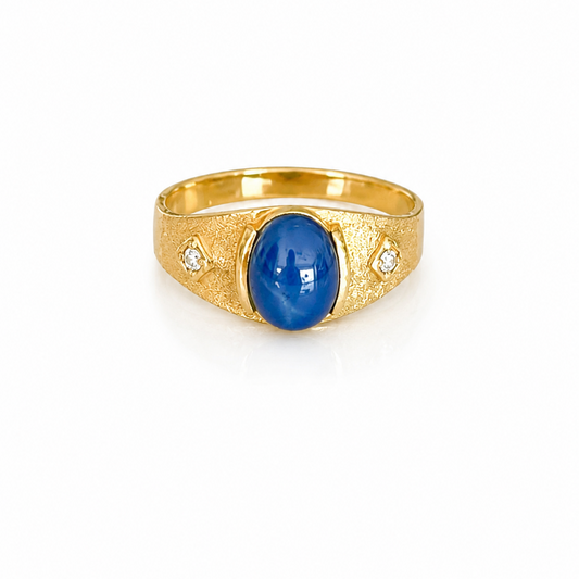 Blue Star Sapphire Ring / 4.47 gr / Size 11 / 10 mm / 18K Gold