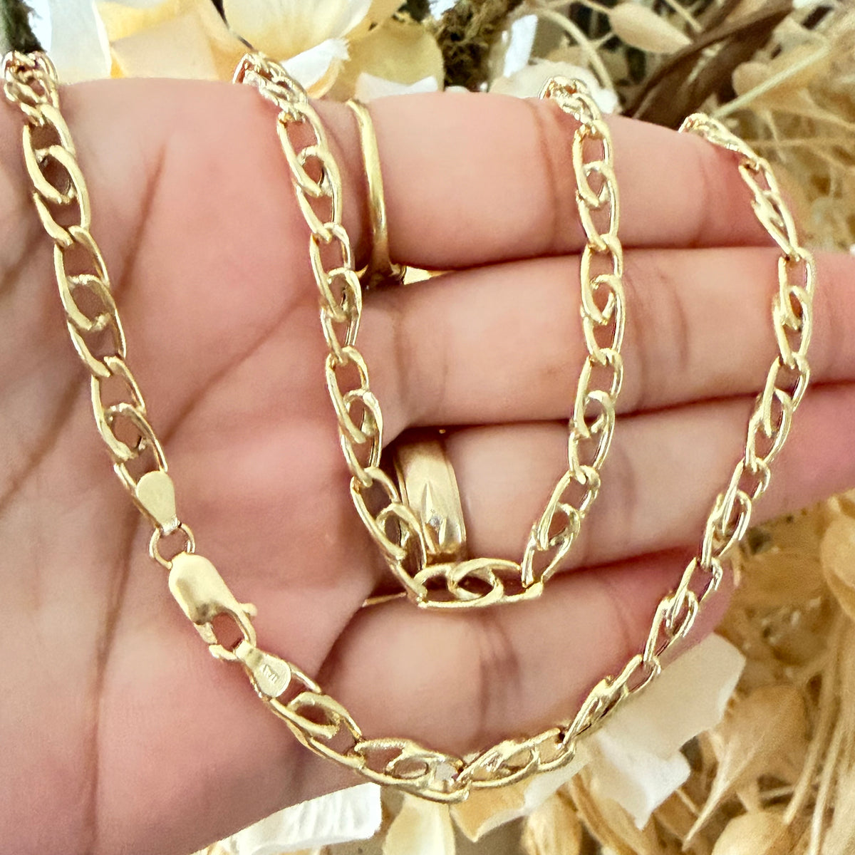 Tiger Eye Link Chain/ 13.45g/ 60cm/ 5mm/ 18K Italian Gold