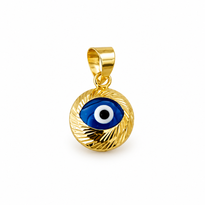Round Blue Evil Eye Pendant / 0.75 gr / 1.5 cm / 18K Italian Gold