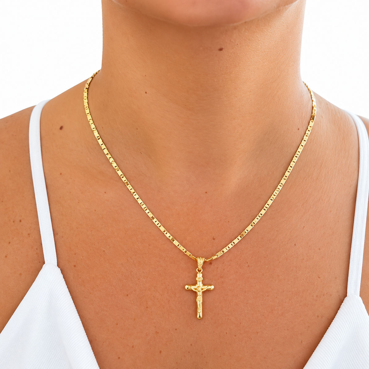 Crucifix Pendant Necklace / 3.51 gr / 45 cm / 2 mm / Pendant 1.08 gr / 3 cm / 18K Italian Gold
