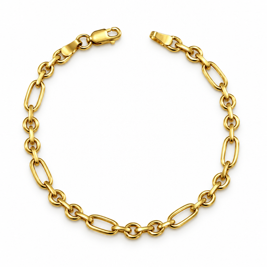 Oval & Round Link Bracelet / 3.54 gr / 18.5 cm / 5 mm / 18K Italian Gold