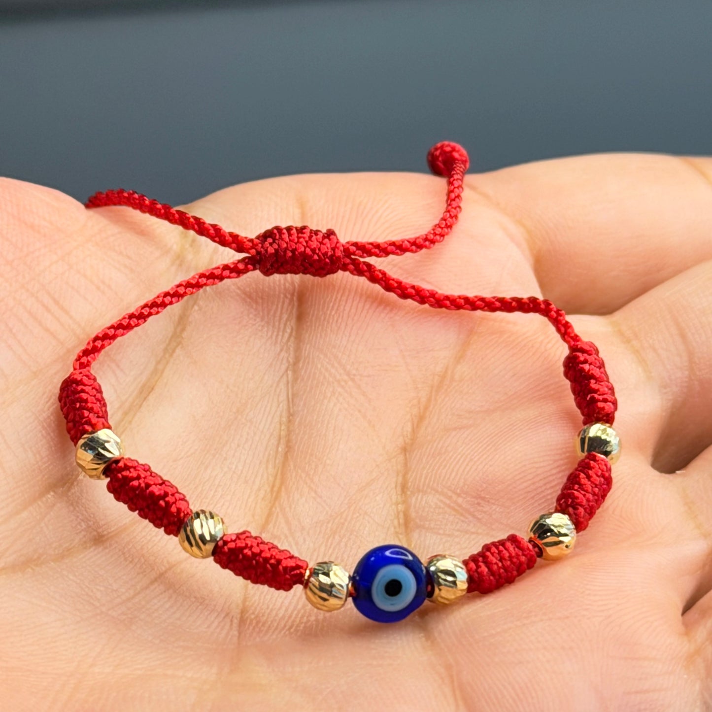 Baby Macramé Evil Eye Bracelet with 18K Gold Beads 4mm