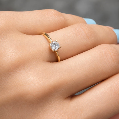 Anillo solitario de oro italiano de 18K con piedra cuadrada / 1,86 / Talla 6