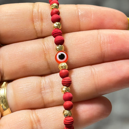 Baby Macramé Evil Eye Bracelet with 18K Gold Beads