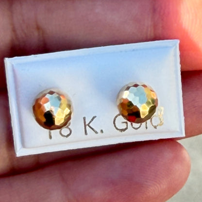 Aretes de Botón Bola Facetada / 1.3 gr / 7 mm / Oro italiano de 18K