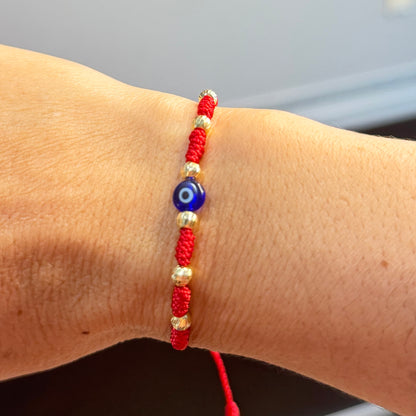 Macramé Evil Eye Bracelet with 18K Gold Beads 4mm