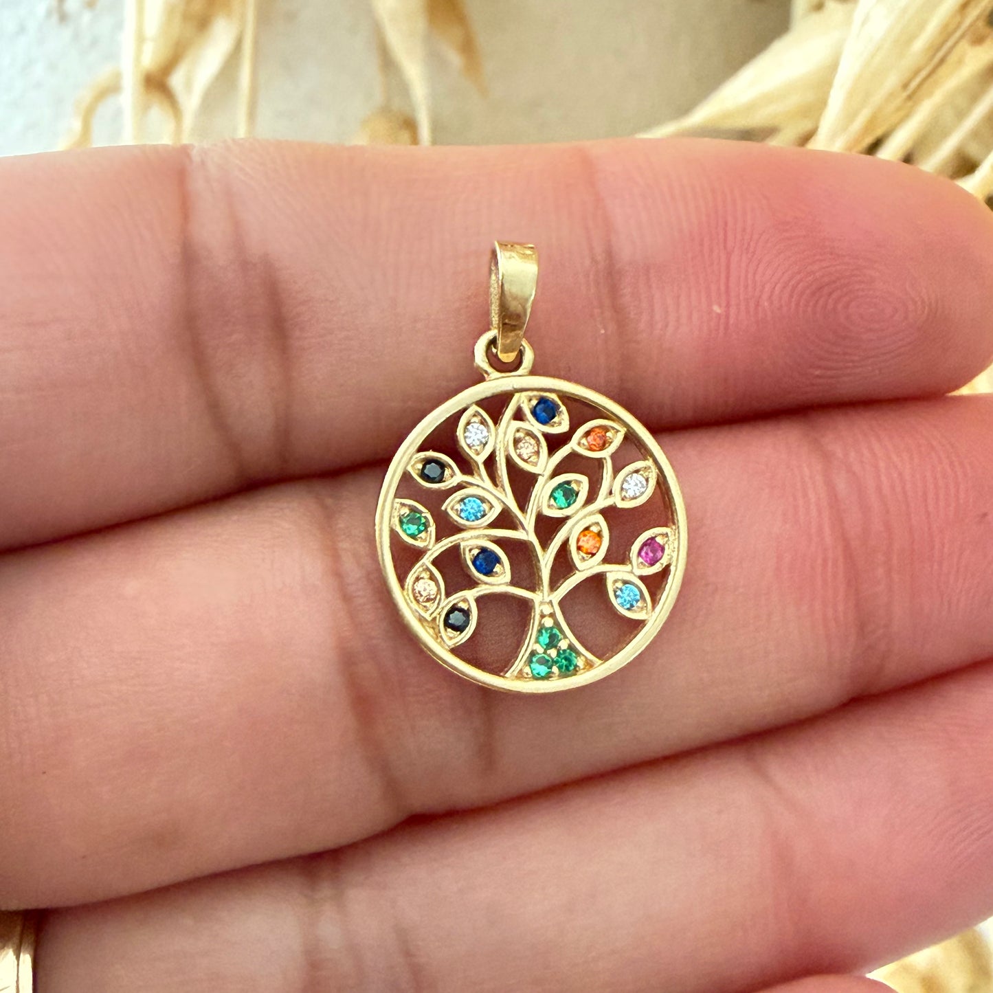 Multicolor Tree of Life Pendant/1.93gr / 2cm / 18K Italian Gold