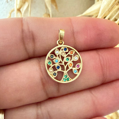Multicolor Tree of Life Pendant/1.93gr / 2cm / 18K Italian Gold