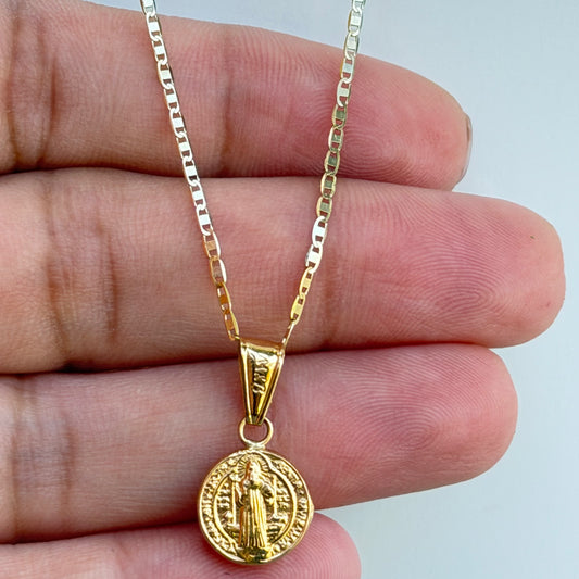 Flat Chain with Saint Benedict Pendant / 1.9 gr / 45 cm / 1.8 mm / 18K Italian Gold