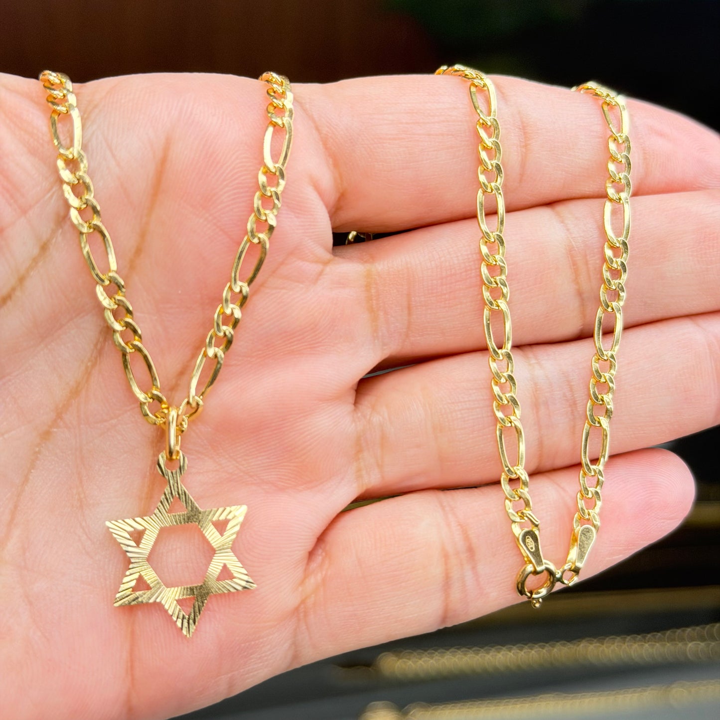 Figaro Chain Whit Pendant / 4.65g/ 45cm/ 3mm/ 18K Italian Gold