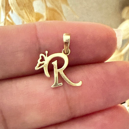 Initial R Butterfly Pendant/ 0.78gr / 1.5cm / 18K Italian Gold