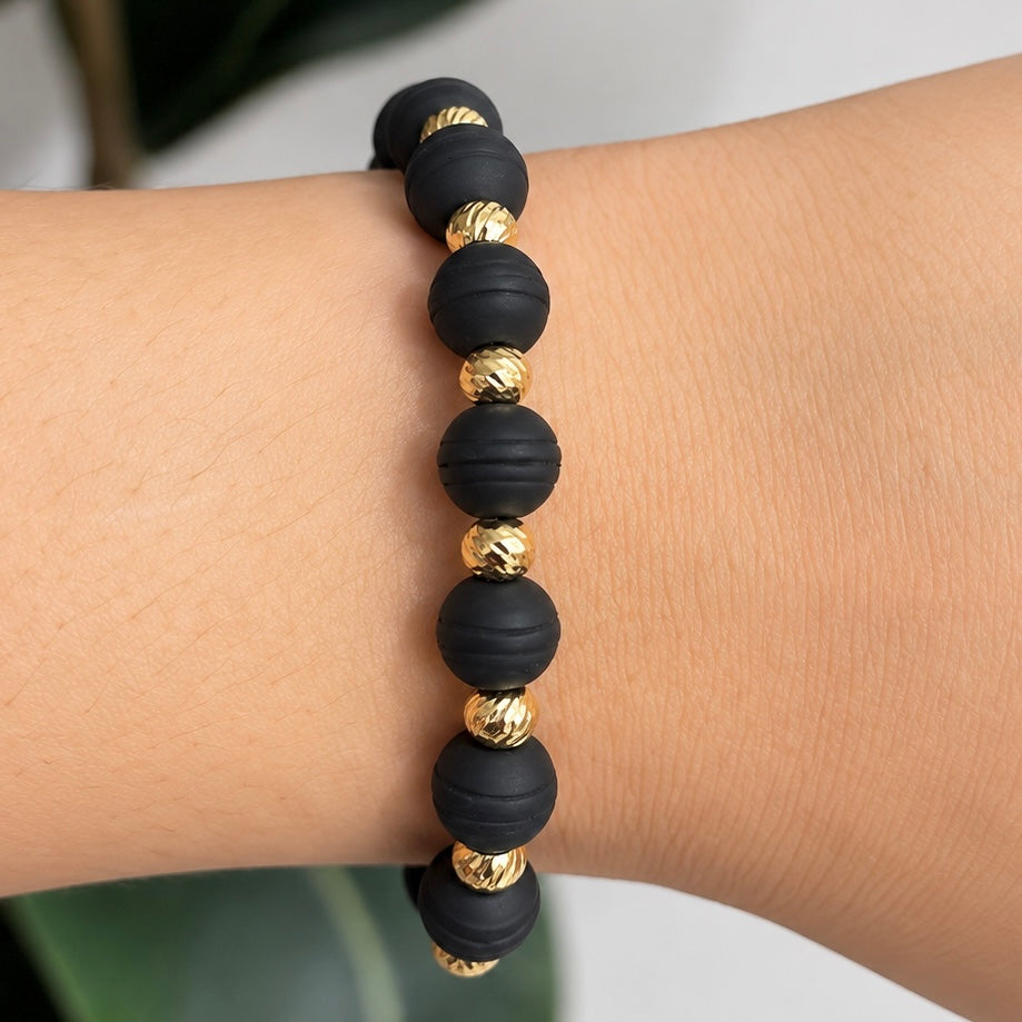 Black Macramé Gold Beaded Bracelet