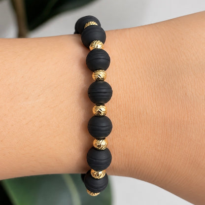 Black Macramé Gold Beaded Bracelet