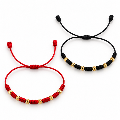 7-Knot Bracelet Duo with No. 5 Gold Beads