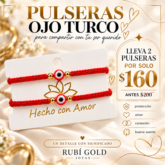 Evil Eye Braided Bracelet Duo with Gold Beads