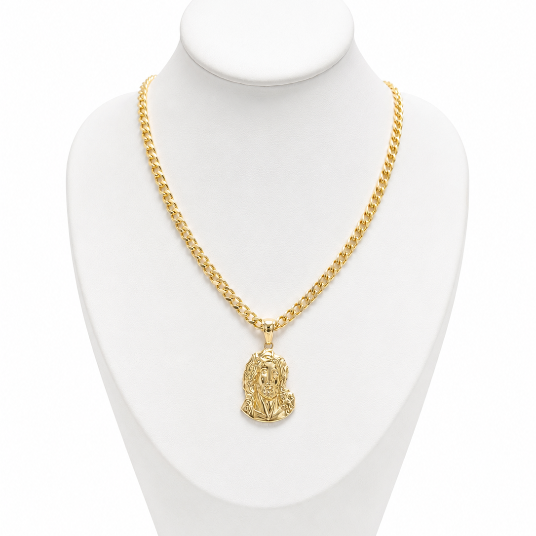 CUBAN LINK CHAIN WHIT PENDANT / 16.67g/ 60cm/ 5mm/ 18k ITALIAN GOLD