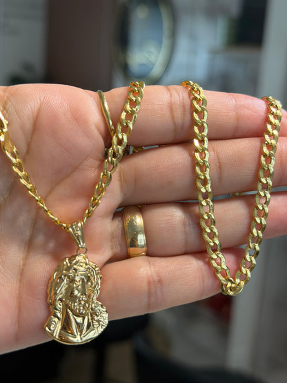 CUBAN LINK CHAIN WHIT PENDANT / 16.67g/ 60cm/ 5mm/ 18k ITALIAN GOLD