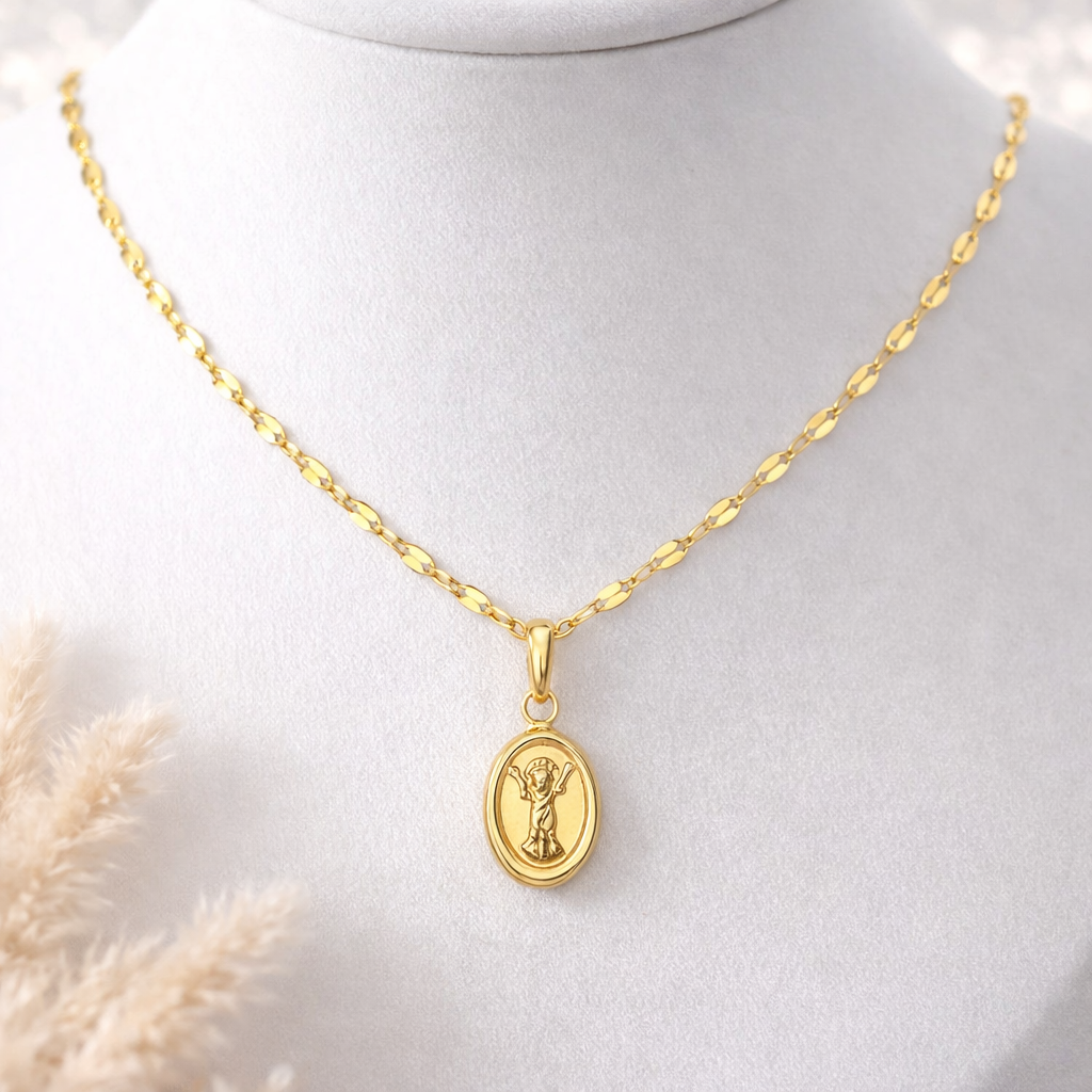 MIRROR FLOWER CHAIN WITH OUR LADY OF DIVINO NIÑO PENDANT