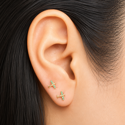 AIRPLANE STUD EARRINGS / 0.7gr / 3mm / GOLD 18K
