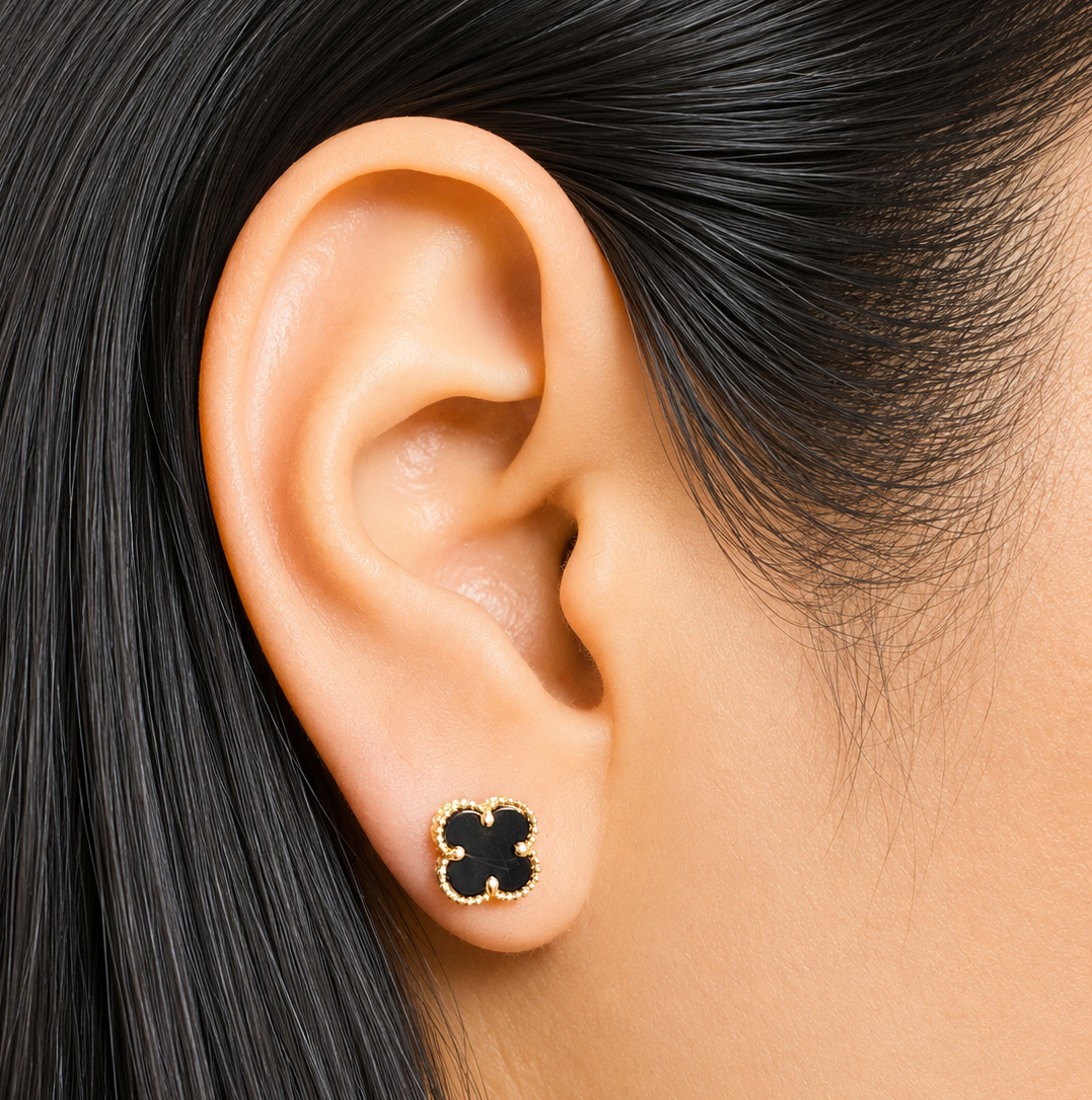 CLOVER  STONE EARRINGS / 1.68gr / 6 MM / GOLD 18K